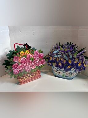 Pink Rose Basket & Purple Iris Floral gift bags  LOT 2